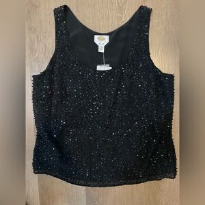 NWT Talbots Pure Silk Beaded black Sleeveless Top Size 14